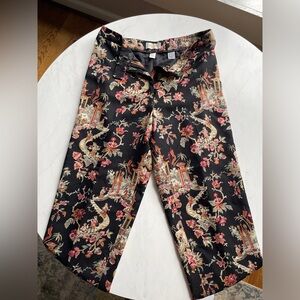 90s Vintage Talbots Printed Silk Blend High Waist Straight Leg Trousers Size 6